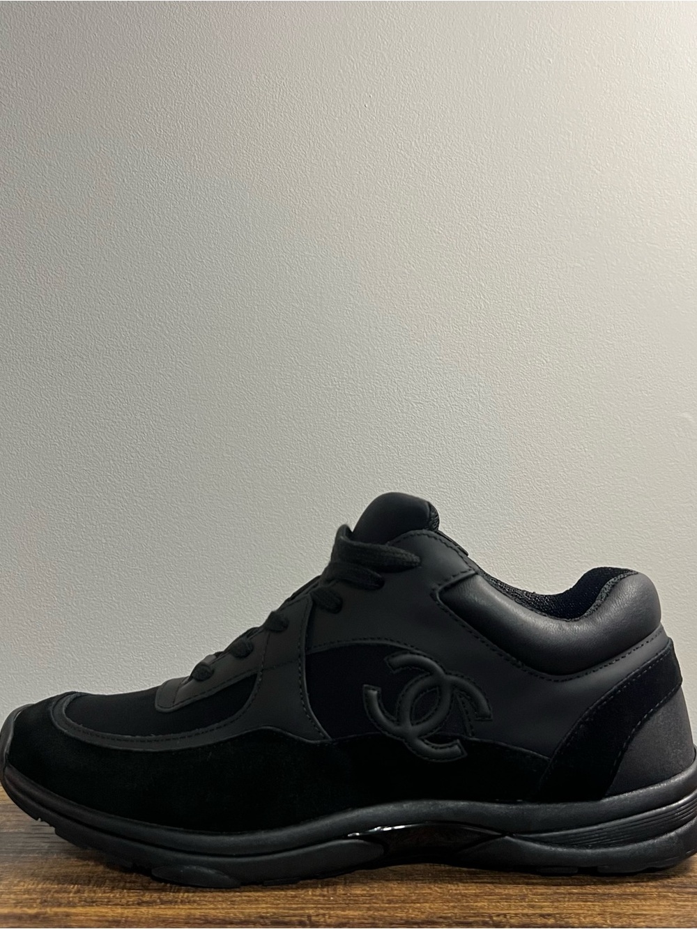 CHANEL Triple Black Suede CC Logo Sneakers